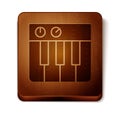 Brown Music synthesizer icon isolated on white background. Electronic piano. Wooden square button. Vector Royalty Free Stock Photo