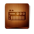 Brown Music synthesizer icon isolated on white background. Electronic piano. Wooden square button. Vector