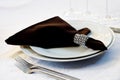 Brown napkin, table settings. Wedding, banquet. Indoor Royalty Free Stock Photo