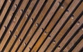 Brown natural background. Wood texture inclined lines perspective perspective vertical metallic rivets industrial