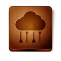 Brown Network cloud connection icon isolated on white background. Social technology. Cloud computing concept. Wooden Royalty Free Stock Photo