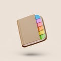 Brown Note book with colored labels on pastel background. Simple 3d render illustration. Royalty Free Stock Photo