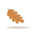 Brown oaken leaf with grey shadow. Autumnal icon. Royalty Free Stock Photo