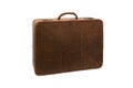 Brown Old leather vintage suitcase isolated on white backround Royalty Free Stock Photo