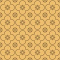 Brown on orange club and circle seamless repeat pattern background