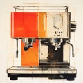 Minimalist Monotype Print Of Retro Coffee Machine