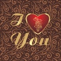 Brown ornamental pattern with shining heart to the valentines day