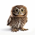 Cute Baby Owl Sitting On White Background - National Geographic Style Photo