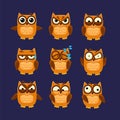 Brown Owl Emoji Collection Royalty Free Stock Photo