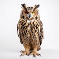 Brown owl portrait, isolated on white background. Eurasian Eagle-Owl, Bubo bubo, standing in front