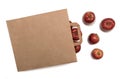 Brown package of paper on an isolated background with handles. Top view with apples. Royalty Free Stock Photo