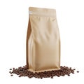 Coffee beans in brown packaging bag isolated on white background Royalty Free Stock Photo