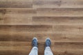 Brown painted natural wood with grains on floor for parquet background, banner and texture. Royalty Free Stock Photo