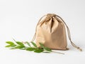 Brown paper bag with drawstring isolated on white background Royalty Free Stock Photo
