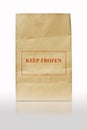 Brown paper bag with keep frozen sign