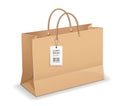 Brown paper bag shopping, with rope handles, and label template mock up design, isolated