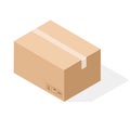 Brown paper cardboard box sealed with tape. Isometric style Royalty Free Stock Photo