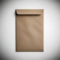 Brown paper envelope on a white surface, top-down view, studio lighting Royalty Free Stock Photo