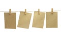 Brown paper hang on the rope with wooden clip