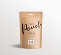 Brown paper kraft pouch bags, front view packaging mock up template design, on white background