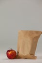 Brown paper lunch bag with red apple Royalty Free Stock Photo