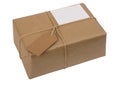 Brown paper package tied with string with label Royalty Free Stock Photo