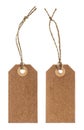 Brown paper tag with string isolated on white