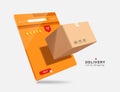 Brown parcel box or cardboard box display and floats out of web browser that is an online shopping platform Royalty Free Stock Photo