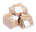 Brown parcels with blank label