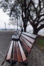 brown park bench