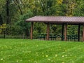 Park shelter building with picnic tables Royalty Free Stock Photo