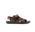 Brown patent leather men`s summer sandals on a white background, for catalog