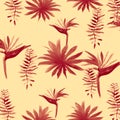 Brown Pattern Foliage. Red Tropical Nature. Gray Floral Leaf. Scarlet Drawing Nature. Ruby Fashion Leaf.