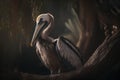 Brown pelican (Pelecanus occidentalis) on a tree