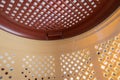 Brown pet carrier basket. Closed plastic cat carrier in close-up. Inside view. Selective focus Royalty Free Stock Photo