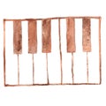 Brown piano keyboard watercolor isolated illustration for decoration on music.