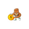 Brown pilgrim hat cartoon with mascot bring coin