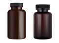 Brown pill bottle. Amber plastic vitamin capsule jar