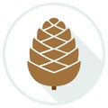 Brown Pine Cone Illustration with Long Shadow on White Background in Circle Shape. Vector Icon for Print, Design, and Decoration Royalty Free Stock Photo