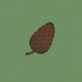Of a brown pine cone positioned centrally against a plain green Royalty Free Stock Photo