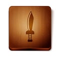 Brown Pirate sword icon isolated on white background. Sabre sign. Wooden square button. Vector