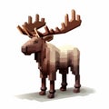 Realistic 3d Pixel Art Moose Sculpture On White Background