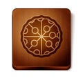 Brown Pizza icon isolated on white background. Fast food menu. Wooden square button. Vector