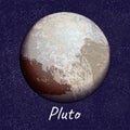 The brown planet Pluto on dark blue space background