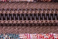 Brown plastic closed zipper macro close up shot top view