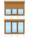 Brown plastic window with rolling shutters vector illustration