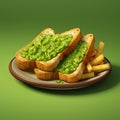 Hyper-realistic Rendering Of Green Sauce On French Toast
