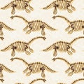 Brown plesiosaur dinosaur fossil bones seamless pattern. Gender Neutral Jurassic silhouette for baby nursery. Gender