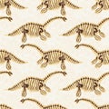 Brown plesiosaur dinosaur fossil bones seamless pattern. Gender Neutral Jurassic silhouette for baby nursery. Gender