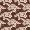 Brown plesiosaur dinosaur fossil bones seamless pattern. Gender Neutral Jurassic silhouette for baby nursery. Gender